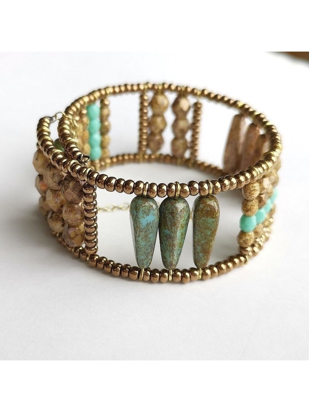 HOST PICK Beaded cuff bracelet hand made turquoise beige